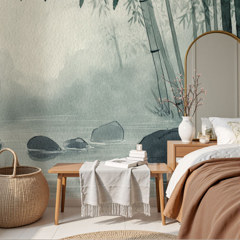 Décoration murale adhésive auto-adhésive H 69 po x l 96 po Pez et collez Forêt de bambou zen, 96" L x 69" W