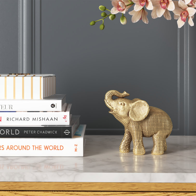 Quamaine 7" Elephant Sculpture - Decorative Polyresin Elephant Statue For Home Decor - Table Accent, Desktop Figurine, Creative Home or Office Decor