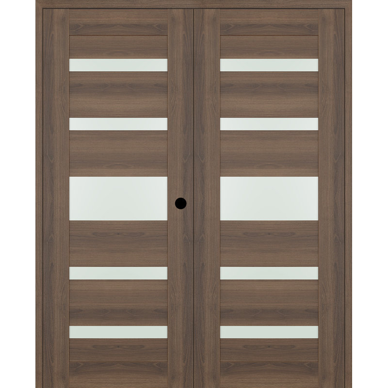 Paneled Manufactured Wood Prefinished French Door, 63.5" x 79.37", Pecan Nutwood, Reversible