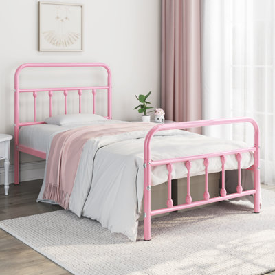 Classic Iron Platform Bed with High Headboard and Footboard