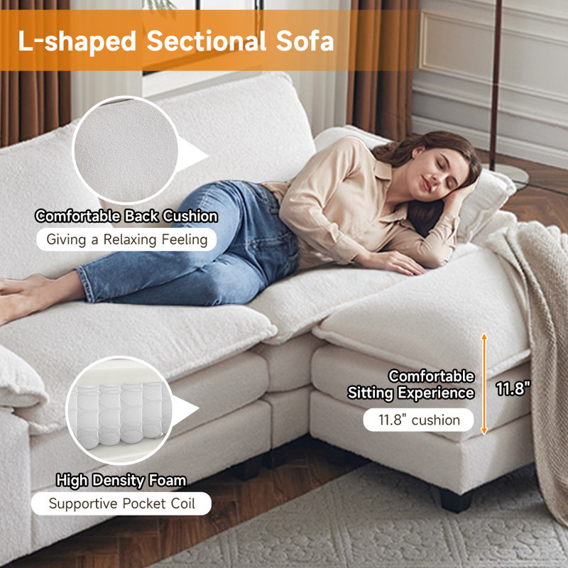 Causeuses multi-couches avec repose-pieds 85,4 po, Boucle blanc