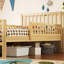 Lit plateforme simple en bois naturel avec garde-corps double et 2 tiroirs de rangement-195740976-195740990