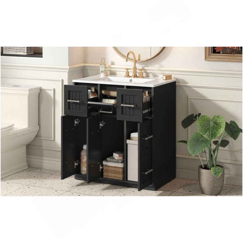 30Inch Bathroom Vanity With Undermount Sink And Drawers, Painted Surface, Soft-Close Doors, Bathroom Cabinet With Tip-Out Drawer