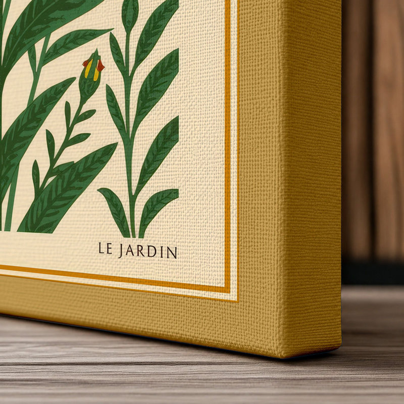Flowering Plant Study Botanical - Wrapped Canvas, 36x24 - 91.4 x 61.0 cm, Ochre Border