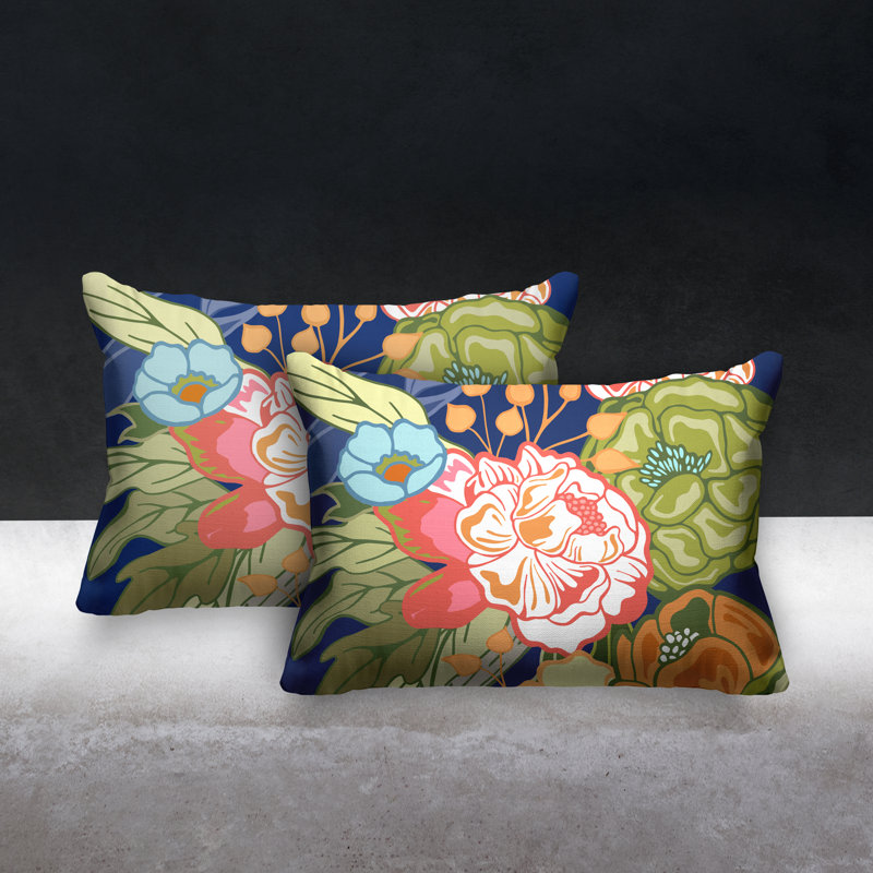 Coussin intérieur / extérieur Nouvel Floral, Bleu marine