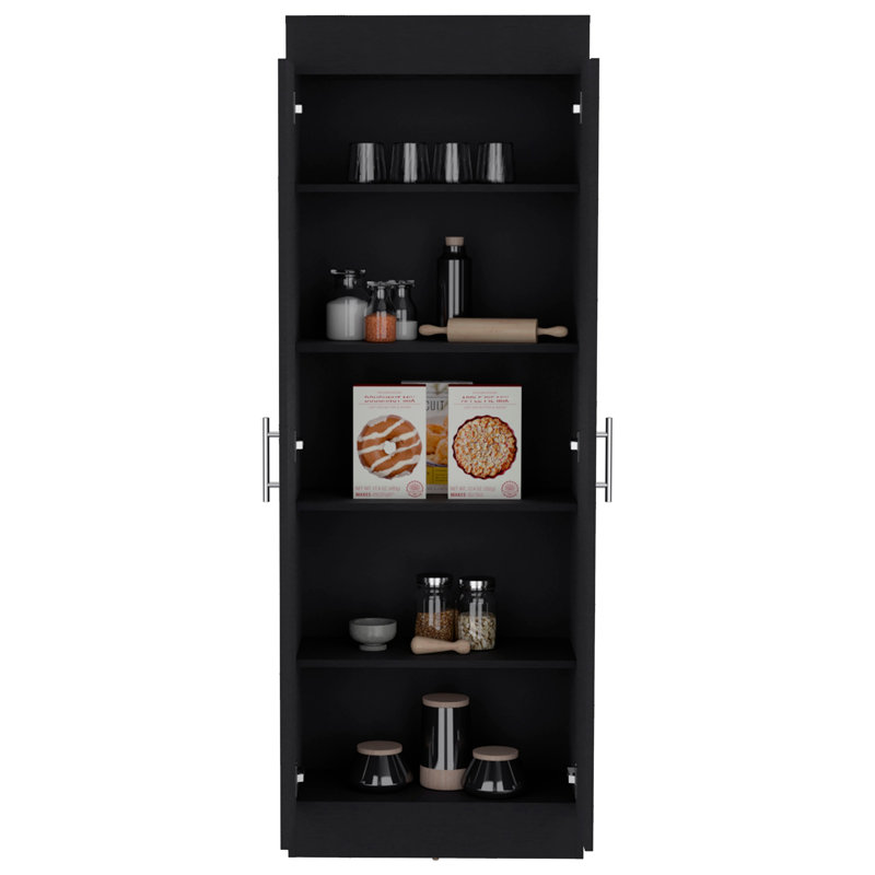 Armoire de garde-manger, conception à 2 portes peu encombrante avec plusieurs tablettes, Noir
