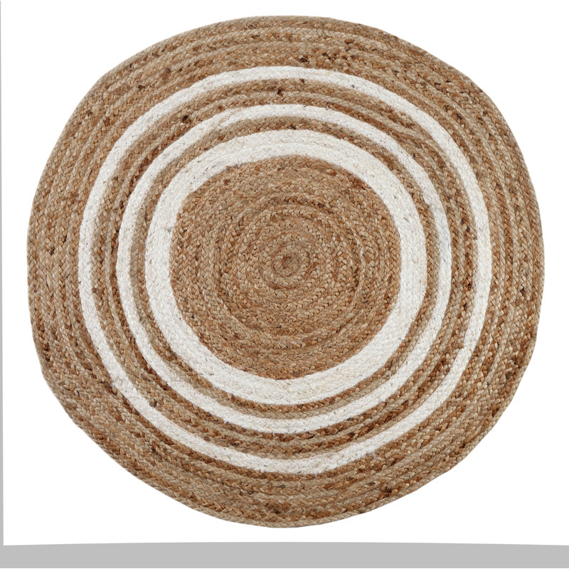 Foster Striped Jute / Sisal Hand Woven Area Rug, Round 60cm