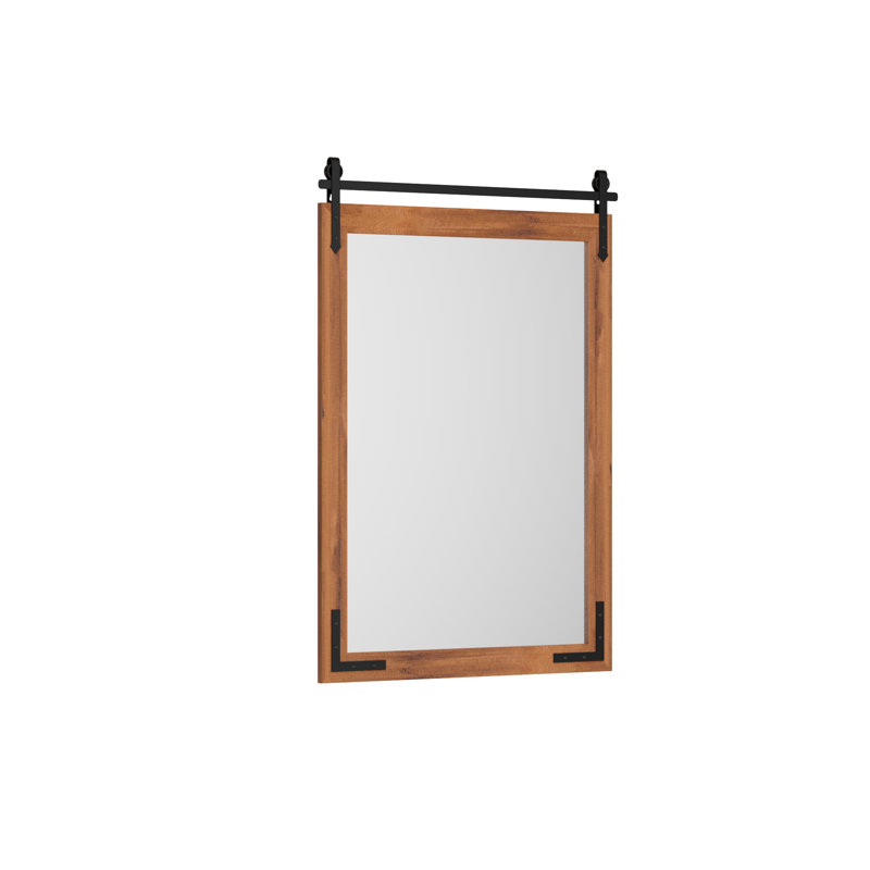 Miroir de grange avec cadre en bois massif et verre trempé, 40 po x 26 po, Bois brun