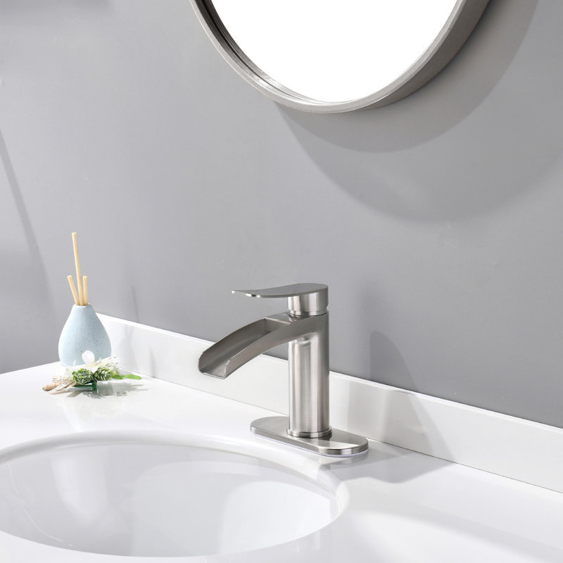 Single-handle Bathroom Faucet with Drain Assembly, Brushed Nickel