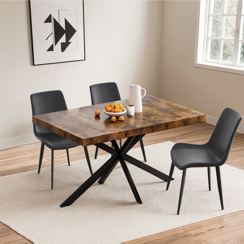 5 Piece Dining Room Set With 55-71 Inch Expandable Rectangle Dining Table And 4Pcs PU Dining Chairs, Black