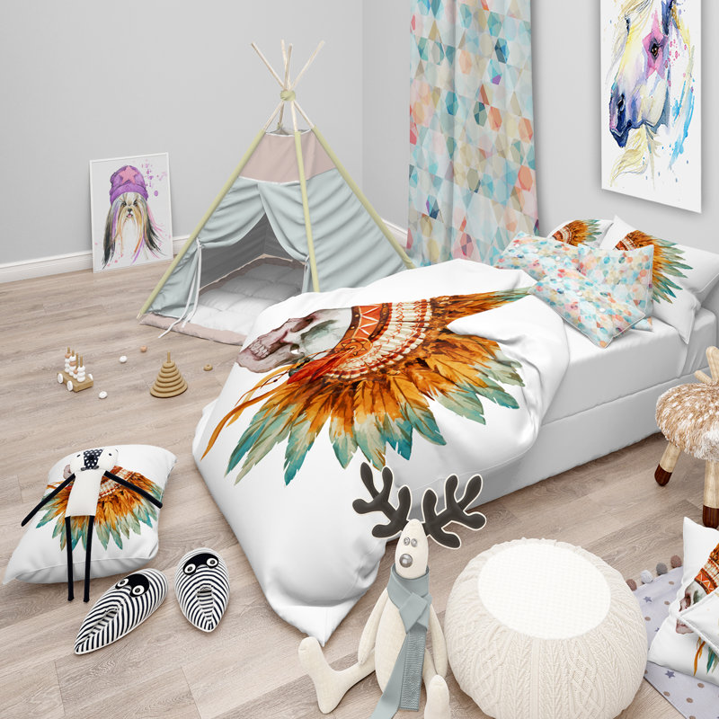 Ensemble de housse de couette designart crâne, Housse de couette grand + 2 taies décoratives