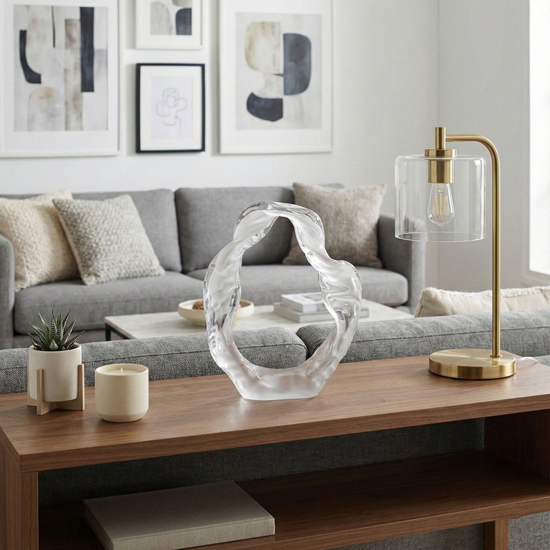 Modern Decorative Glass Sculpture For Table Styling - Elegant Object Decorations For Living Room Decor, Entryway, And Home Decor Accent - 10", White