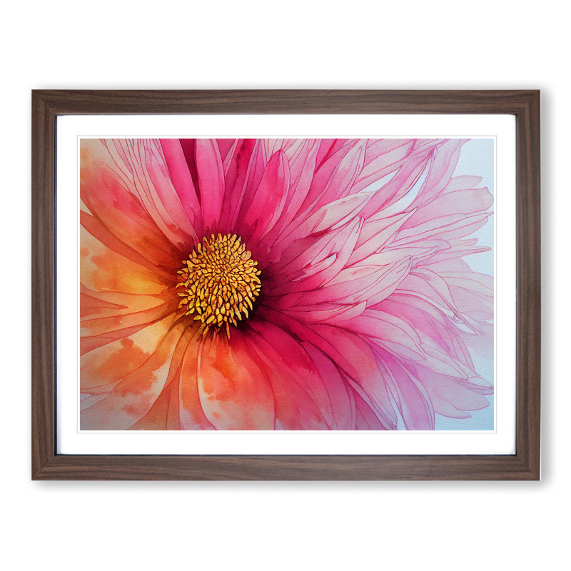 Chrysanthemum Watercolour Flower Vol.1 - Framed Print, 25cm H x 34cm W x 2cm D, Walnut Framed