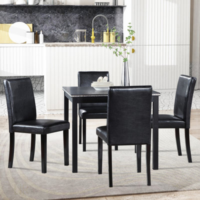 Elegant Wooden Dining Table Set With Square Table And 4 Upholstered Chairs, Perfect For Compact Spaces And Stylish Interiors