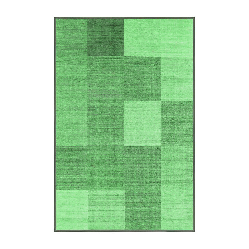 Tapis contemporains vert émeraude lavable à la machine 1801, Rectangle 5 pi x 7 pi