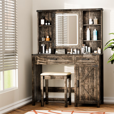 Modern Farmhouse Vanity Table With Mirror For Bedroom
