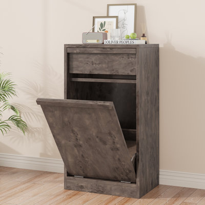 Poubelle de cuisine basculante de 38 litres, meuble de rangement en bois autoportant, poubelle dissimulée, résistante aux animaux, solution gain de place – Âme en saule