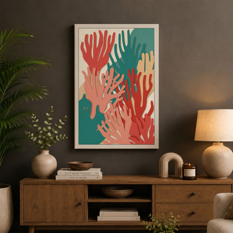 Coral Forms Modern - Wrapped Canvas, 18x12 - 45.7 x 30.5 cm, Taupe Border