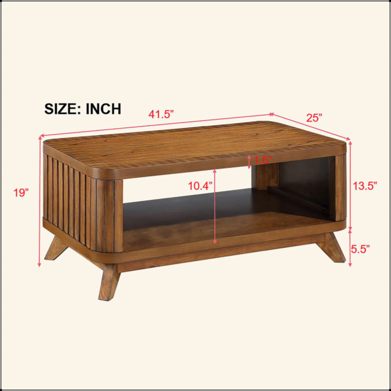 Table basse rectangulaire en bois pour le salon, table basse de 41,5 pouces avec pieds en bois massif, table basse en bois avec tablette de rangement ouverte. Assemblage facile, noyer