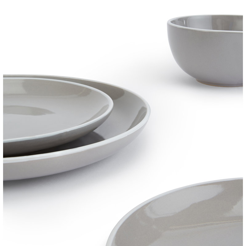 12PC 2Tone Grey White Rim Dinner Set