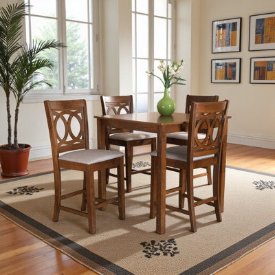 Reverberate Brown Finish 5-Piece Sand Fabric Upholstered Pub Set, 35.84'' H X 35.24'' W X 35.28'' D