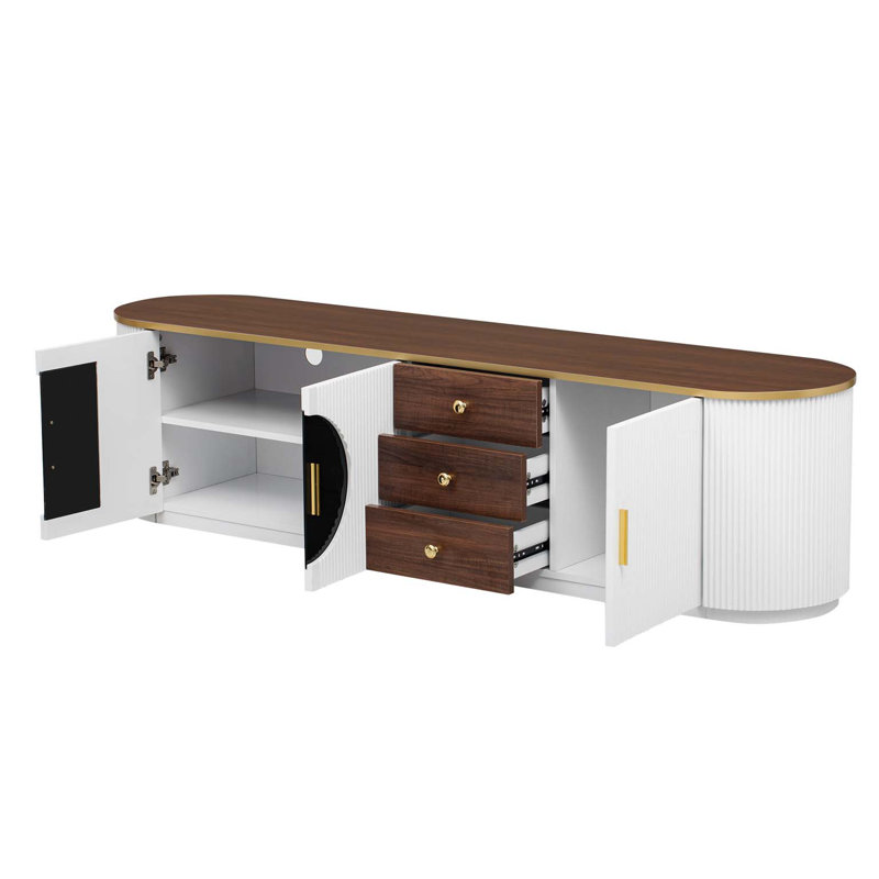 Meuble télé moderne blanc, centre de divertissement spacieux en MDF avec rangement pour le salon, Black