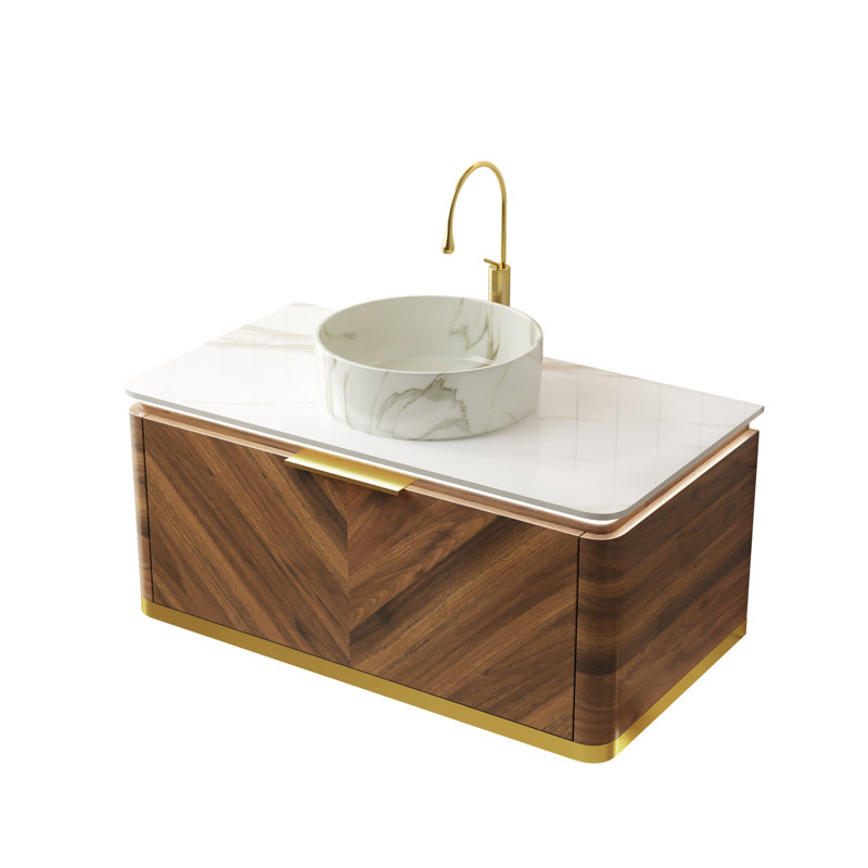 Meuble-lavabo flottant 36 po avec lavabo en céramique et armoire de rangement 36 po