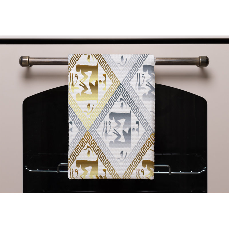 Cotton Waffle Tea Towel Kitchen Towel, Gold/Silver