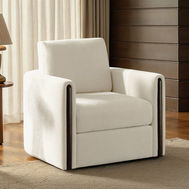 Nicha 31.25W" Modern Down-filled Solid Wood Swivel Barrel Chair, Beige