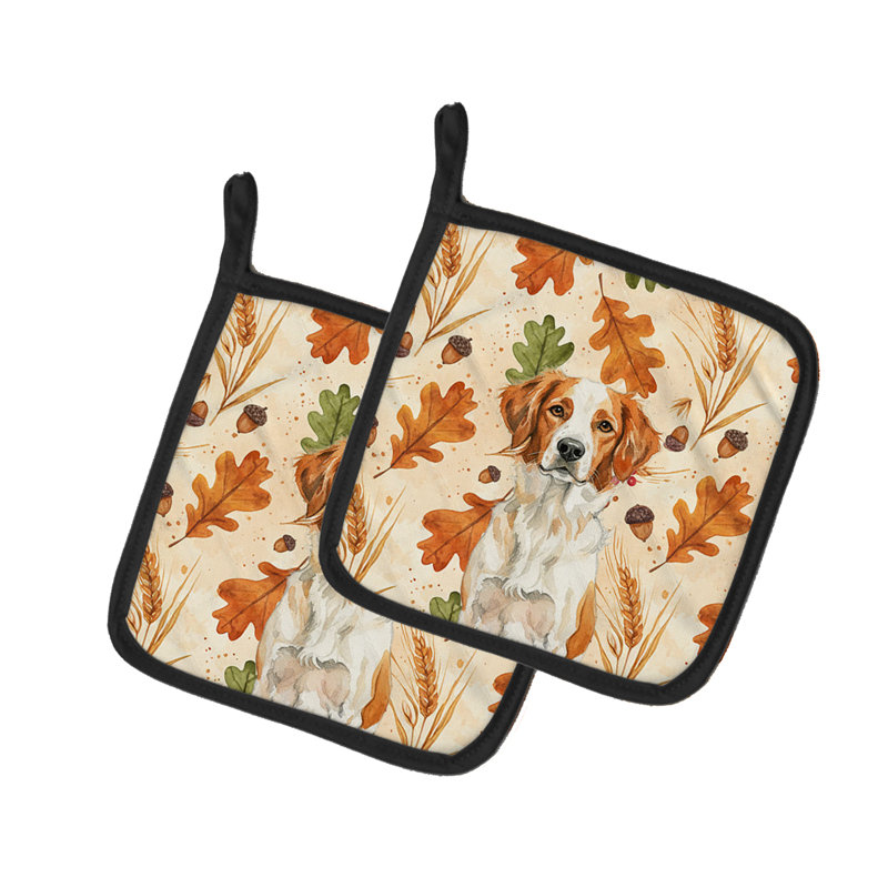 Orange and White Brittany Heirloom Fall Pair of Pot Holders