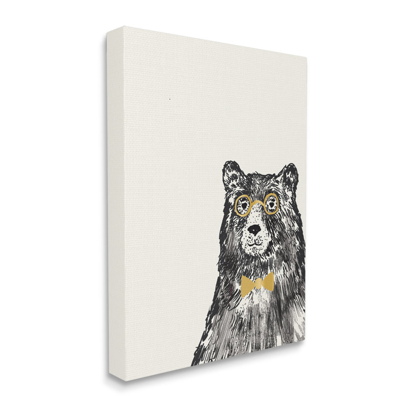 Ours, lunettes, nœud papillon, art animalier pour enfants, H 30 po x l 24 po x P 1,5 po, Toile tendue