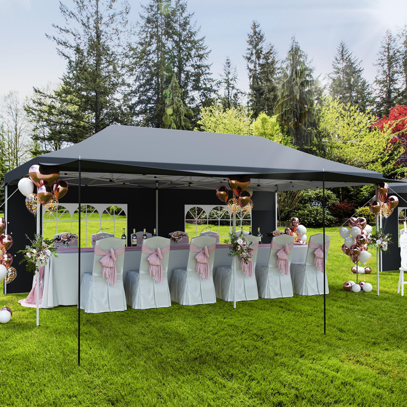 10x20 Heavy Duty Commercial Pop Up Canopy Tent with Roller Bag, 6 Removable Sidewalls, Upgraded Thickened Legs & 6 Sand Bags for Parties, Grey
