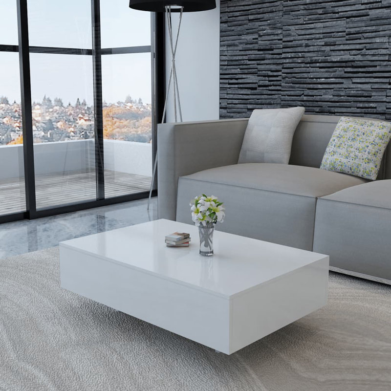 vidaXL Coffee Table Rectangular End Table Side Table Living Room Furniture, White, 12.2" H x 33.5" L x 21.7" W