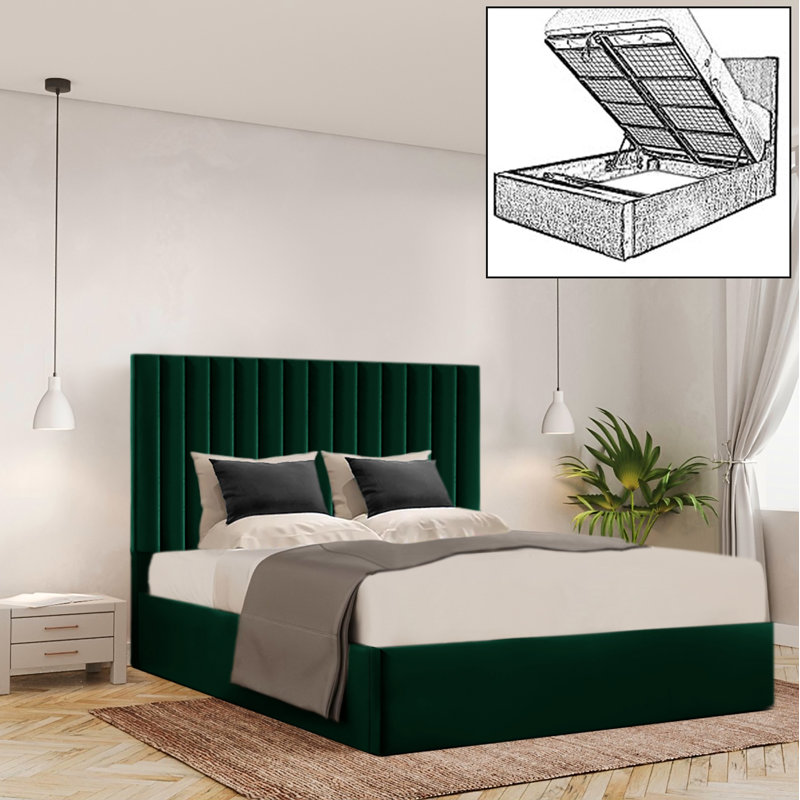 Ayreanna Upholstered Ottoman Storage Bed, Emerald, Single (3')