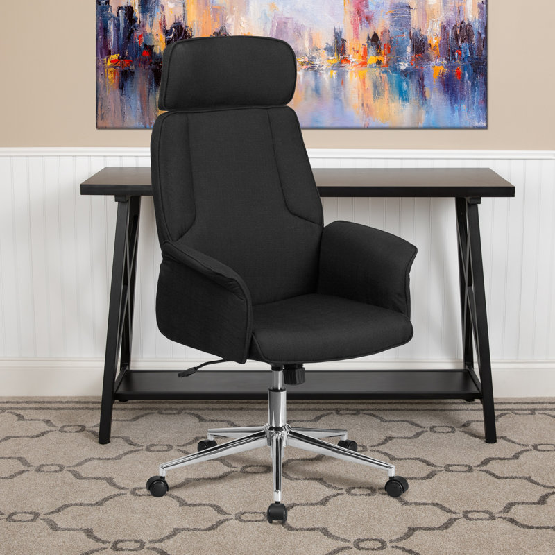 Chaise de bureau à haut dossier Yair | Chaise pivotante rembourrée pour bureau et bureau, Noir