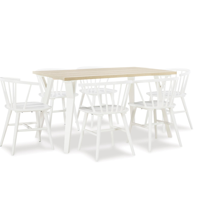 Ensemble de salle à manger blanc et naturel en bois naturel 7 - Table rectangulaire et 6 sièges élégants avec chaises élégantes