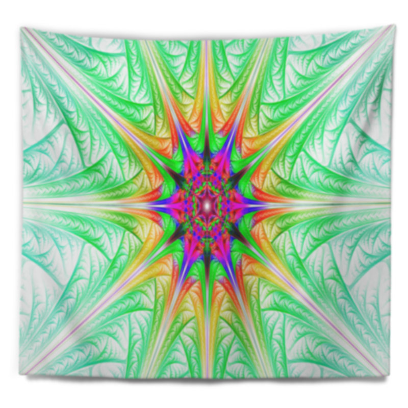 Tapisserie abstraite en verre coloré vert fractal, H 68 po x l 80 po