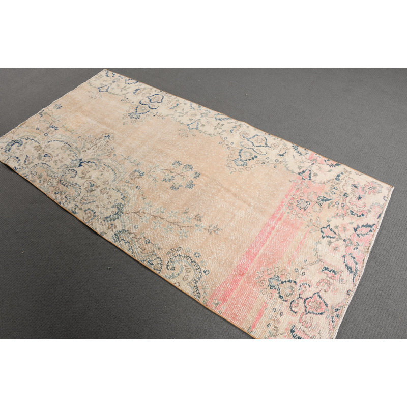 Tapis turc antique Oushak - pièce vintage beige idéale pour le vestibule ou la chambre à coucher