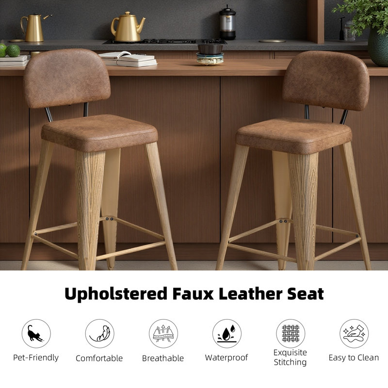 Upholstered Seat Counter Stools with Metal Frame, Counter Stool (26" Seat Height), Walnut