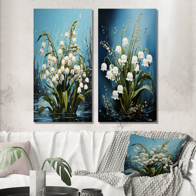 «Green Snowdrops», ensemble de 2 décorations murales «Snowdrops», H 28 po x l 25 po, Toile tendue