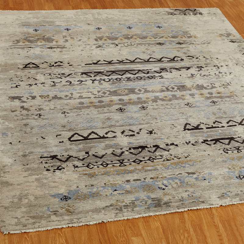 Etien Hand Knotted Geometric Area Rug, Rectangle 3' x 5'