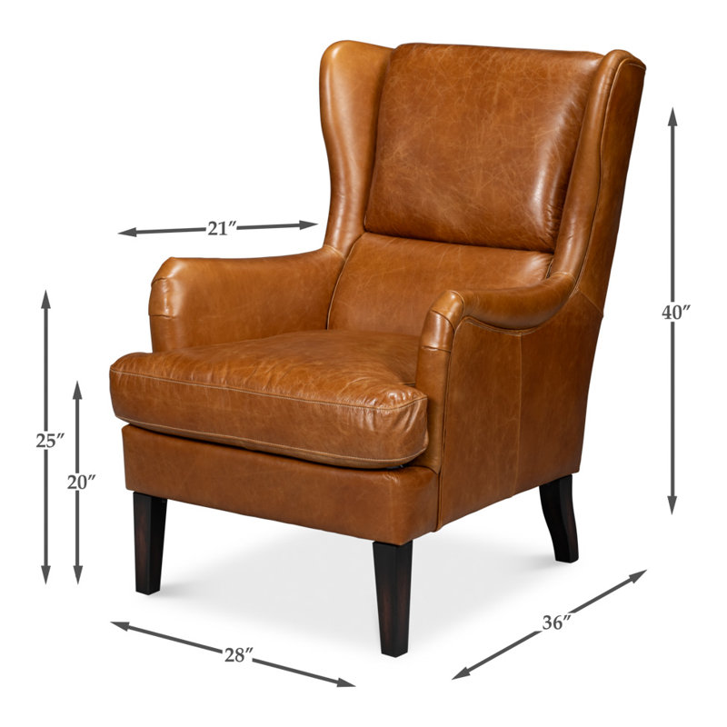 Elite Wingback Chair, Brown Genuine Leather