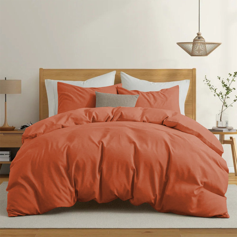 Premium 4-Piece Microfiber Duvet Cover Complete Set, Rust, Super King Duvet Cover Set + 3 Additional Pieces