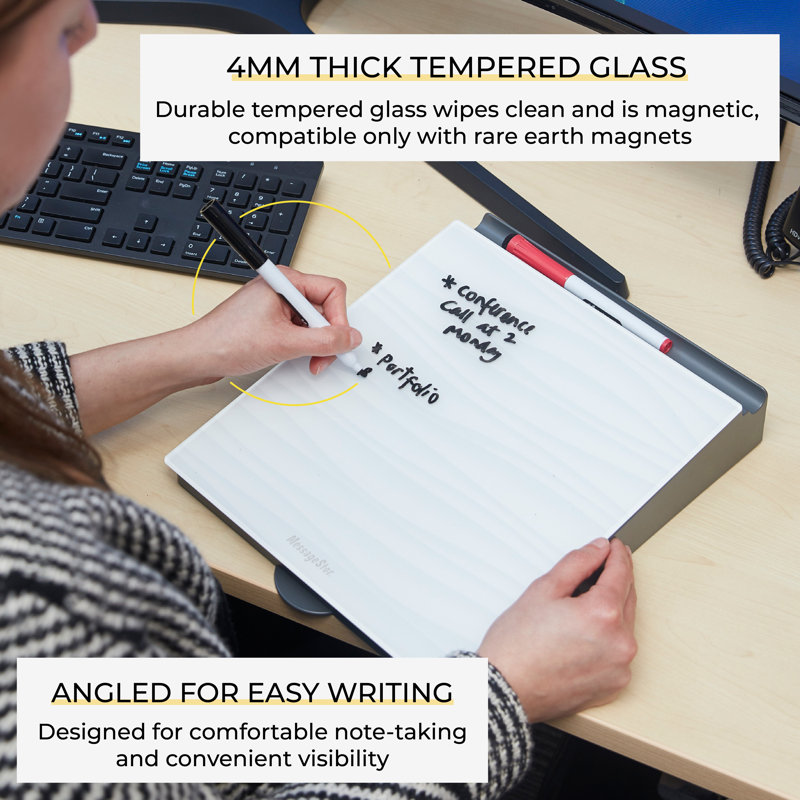 Tempered Glass Magnetic Dry-Erase Desk Organizer, 14" White