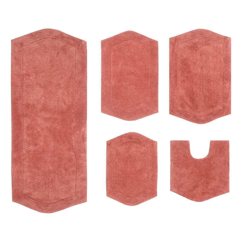 Morissette 100% Cotton Bath Mats, Quick Dry, Machine Washable, Absorbent - 5 Piece Set, Coral