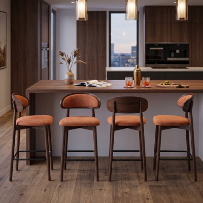 Wooden arc-shaped soft-panel bar stool