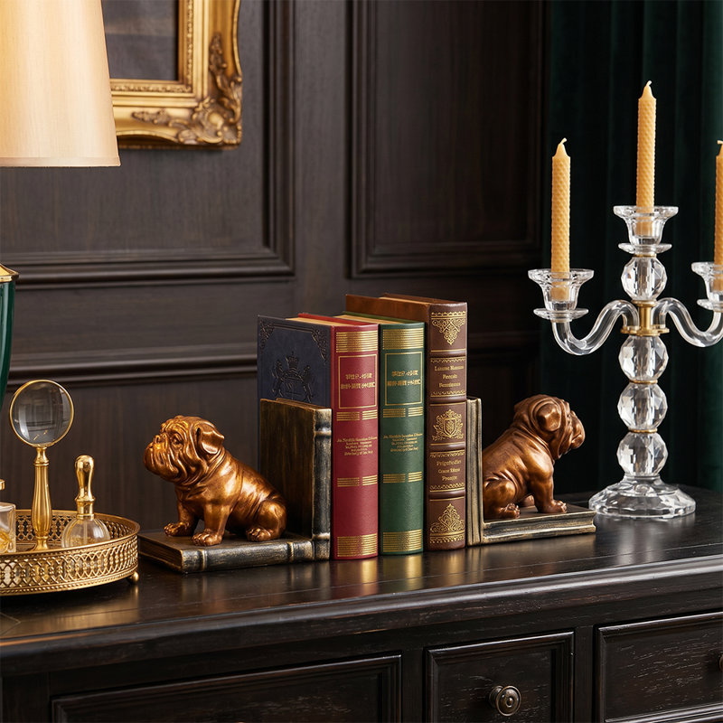 Ensemble de 2 serre-livres en résine Shar Pei en bronze antique, Gold