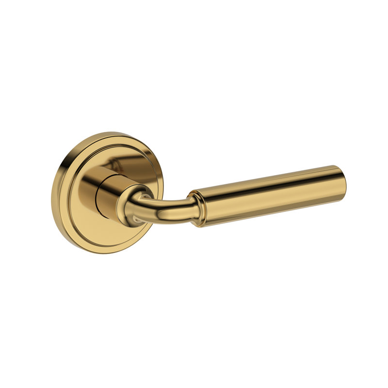 La Conner Passage Lever with Stepped Round Rose in Polished Chrome, Polished Brass