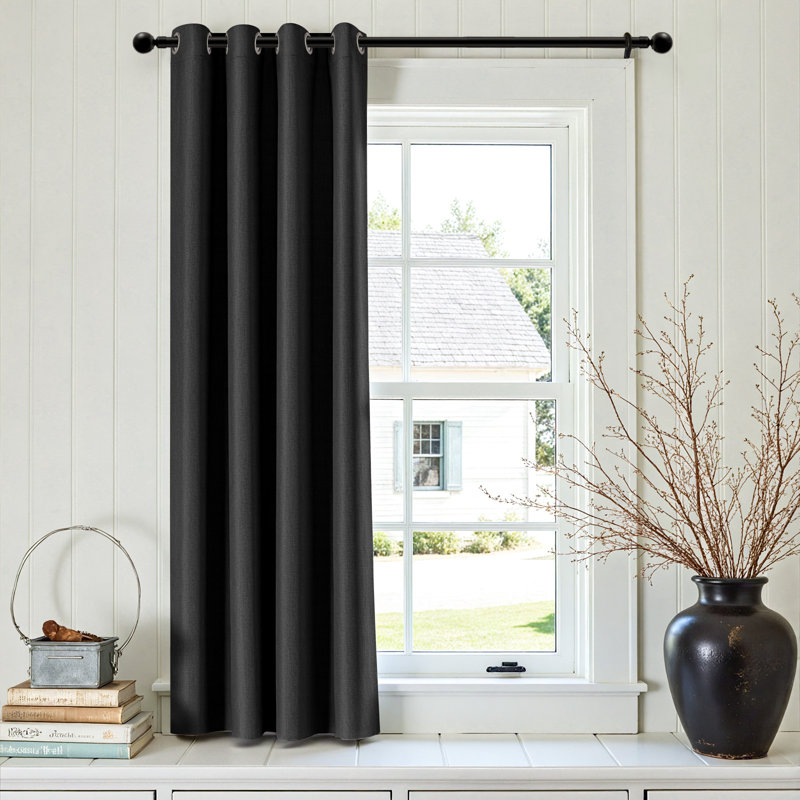Grommet Room Darkening Linen Textured Curtain, Dark Gray, 50" W x 72" L