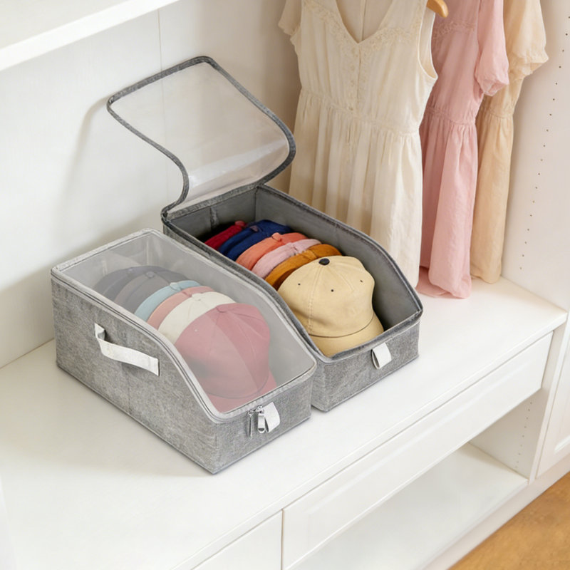 2-Pack Hat Storage Box For Baseball Caps, Hat Organizer For Closet, Baseball Caps Organizer With Clear Window